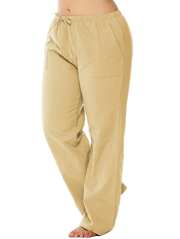 Pantalon Taille à Cordon de Grande Taille à Jambe Large - Kaki Léger 1X
