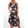Robe Fleurie Imprimée Sans Manches à Ourlet Haut Bas - multicolor S