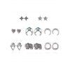 Ensemble de Boucles d'Oreilles Lune Etoile Eléphant 8 Paires - Argent 