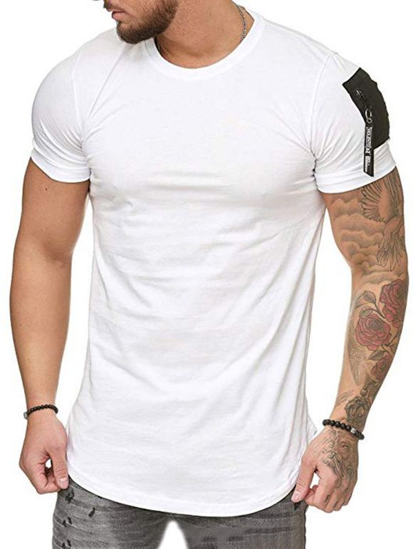 T-shirt Décontracté avec Zip Latérale à Manches Courtes - Blanc 3XL