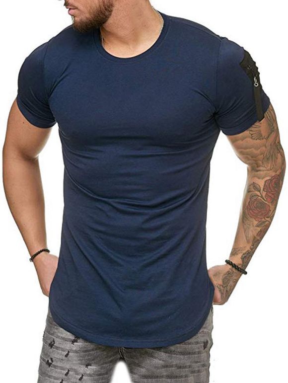 T-shirt Décontracté avec Zip Latérale à Manches Courtes - Cadetblue XL