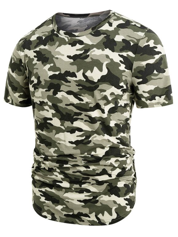 T-shirt Camouflage Imprimé à Manches Courtes - Vert Armée 2XL
