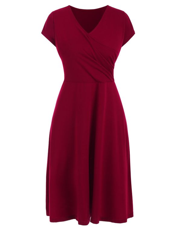 Robe Longueur à Genou Superposée Décontractée - Rouge Vineux XL