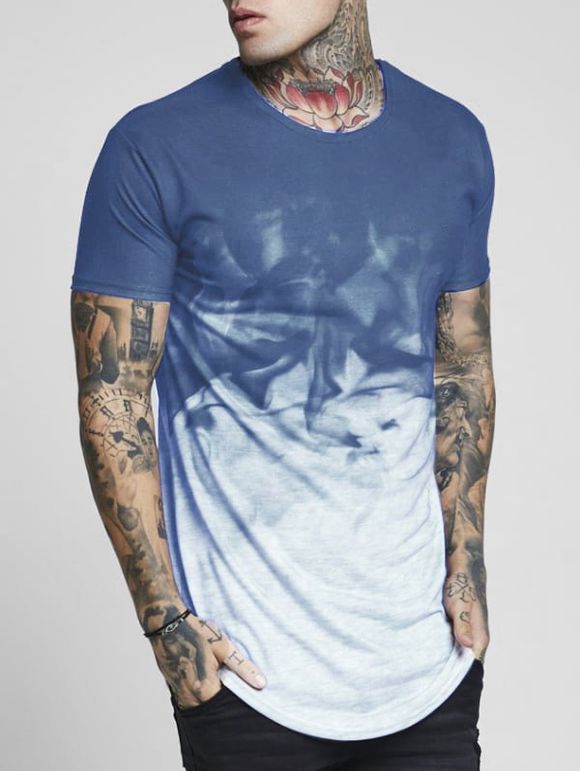 T-shirt Peinture d'Encre Imprimée à Manches Courtes - Bleu M