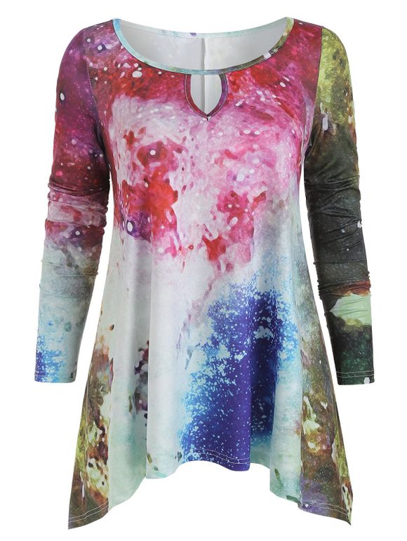 T-shirt Mouchoir Galaxie Imprimée à Manches Longues - multicolor 3XL