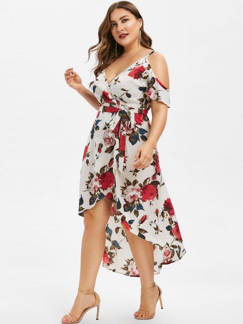 [CUSTOM] 2019 Cold Shoulder Floral Print High Low Plus Size Dress In ...