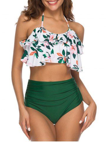 dresslily Halter Flower Print Flounce Bikini