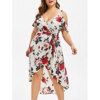 [28% OFF] 2023 Cold Shoulder Floral Print High Low Plus Size Dress In ...