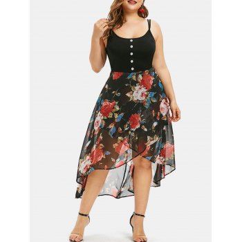 

Plus Size Floral Overlay High Low Dress, Black