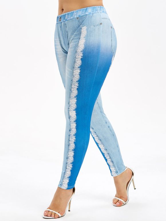 Legging 3D Jean Imprimé de Grande Taille - Bleu Pastel 2X