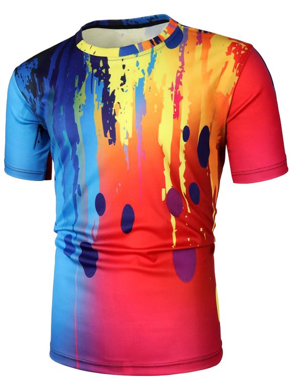 T-shirt Painture Imprimée à Manches Courtes - multicolor A XS