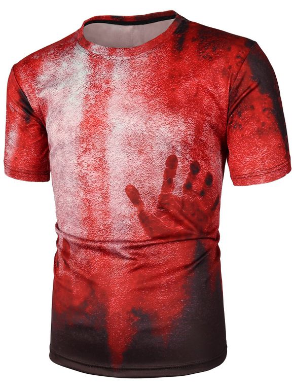 T-shirt Motif d'Empreinte à Manches Courtes - Rouge 2XL