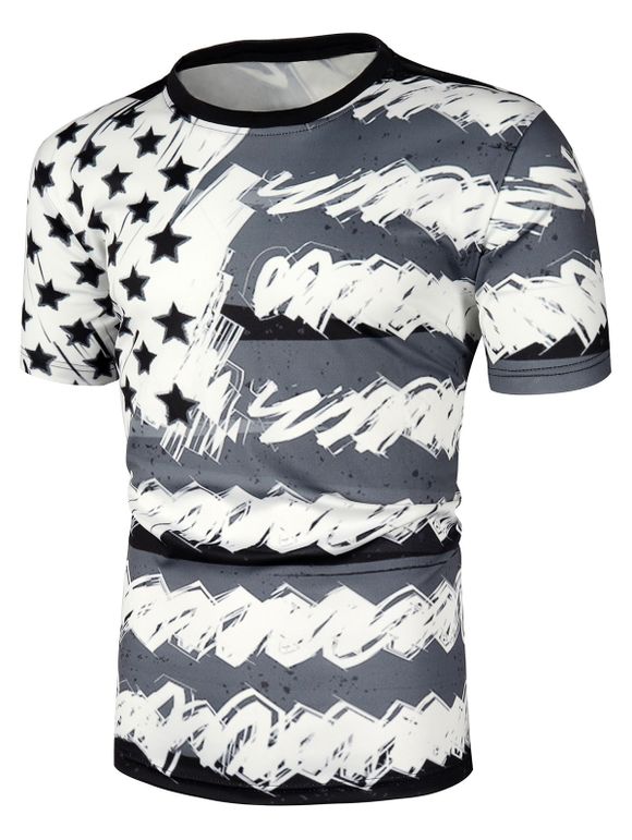 T-shirt Décontracté Drapeau Américain Imprimé - multicolor A L