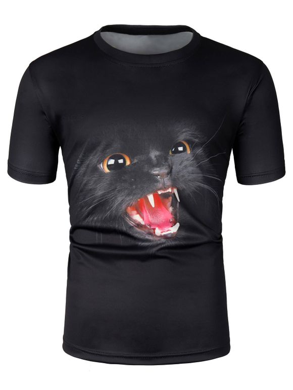 T-shirt Chat Noir Design à Manches Courtes - Nuit S