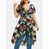 T-shirt Fendu Haut Bas de Grande Taille - Noir 2X