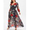 Maxi Robe Superposée Fleurie Imprimée de Grande Taille - Bleu de Minuit L