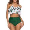 Halter Flower Print Flounce Bikini Swimwear - GREEN M