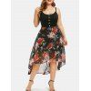 Robe Superposée Haute Basse Fleurie de Grande Taille - Noir 5X