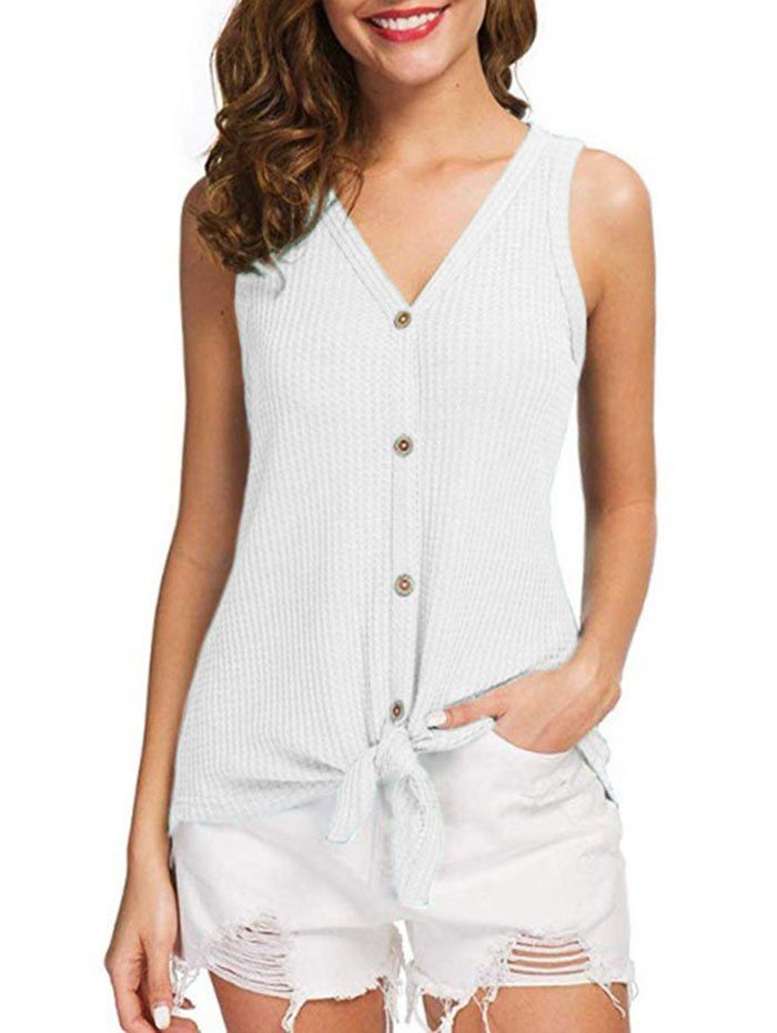 

Bowknot Button Up Tank Top, White