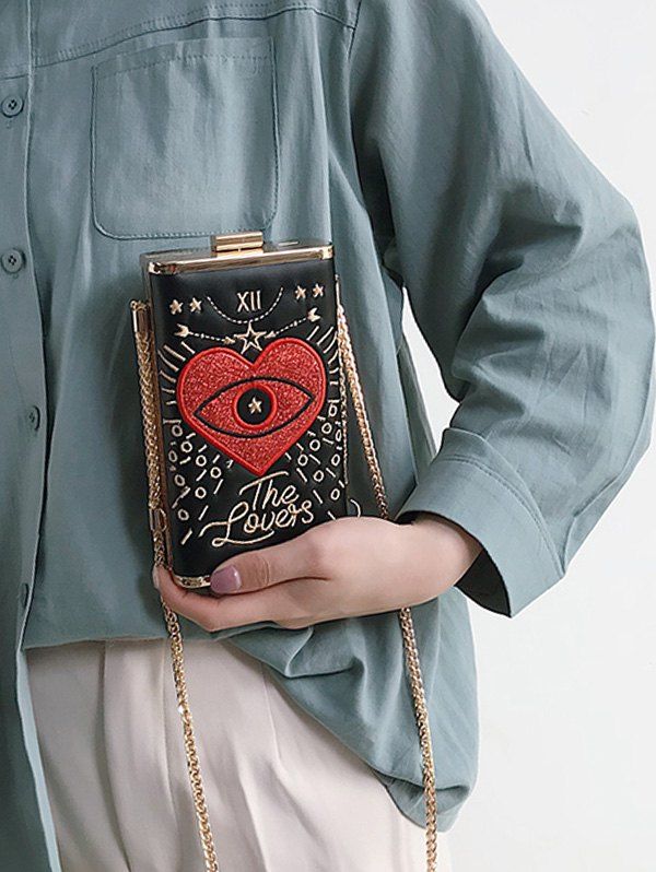 Chic Heart Pattern Crossbody Bag - BLACK 