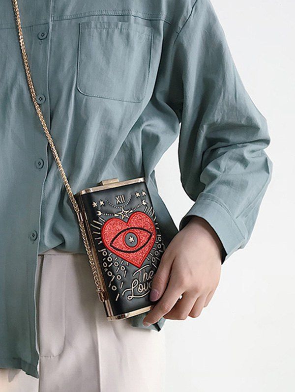 Chic Heart Pattern Crossbody Bag - BLACK 