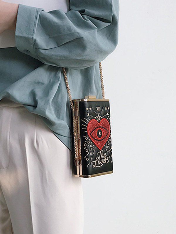 Chic Heart Pattern Crossbody Bag - BLACK 