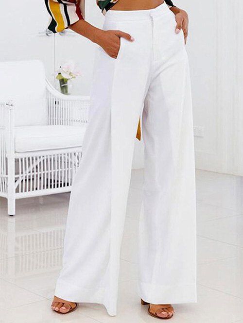Pantalon Simple Taille Haute à Jambe Large - Blanc XL