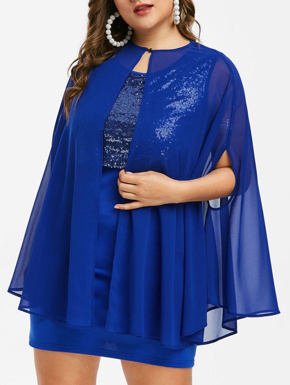 Robe de Grande Taille à Paillettes - Bleu Myrtille 5X
