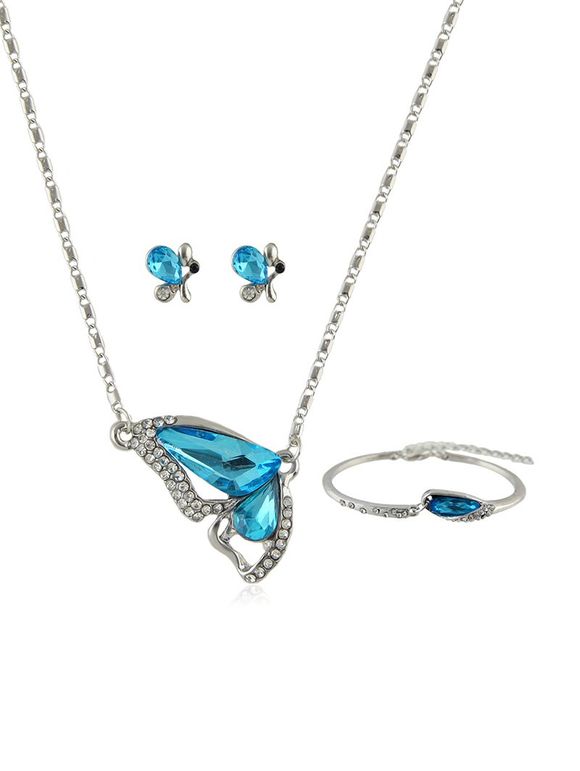 Ensemble de bijoux papillon en forme de cristal bleu - Ciel Bleu Foncé 