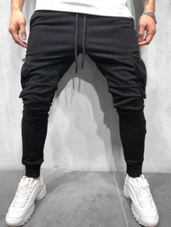 Pantalon de Jogging Décontracté Design à Cordon - Noir M