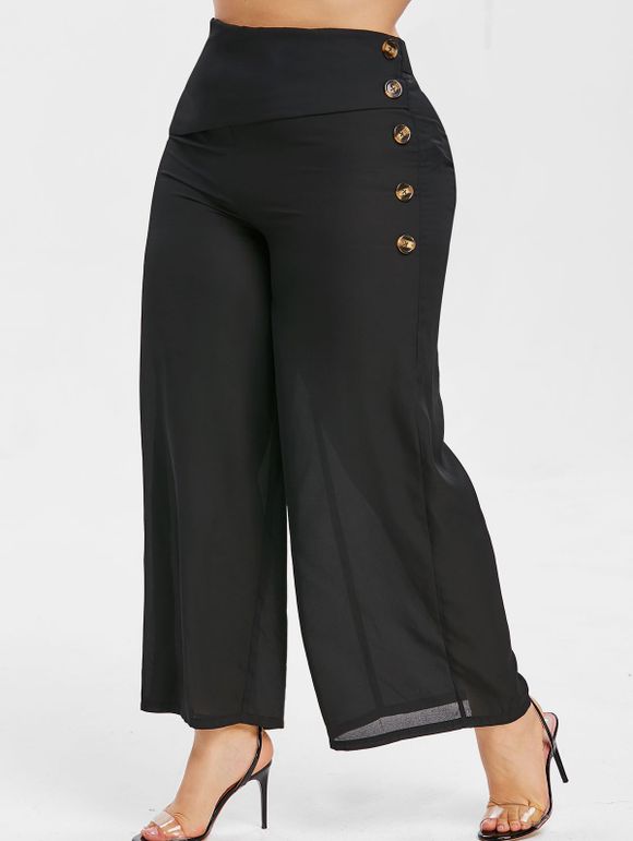Pantalon Lâche Embelli de Bouton de Grande Taille - Noir 1X