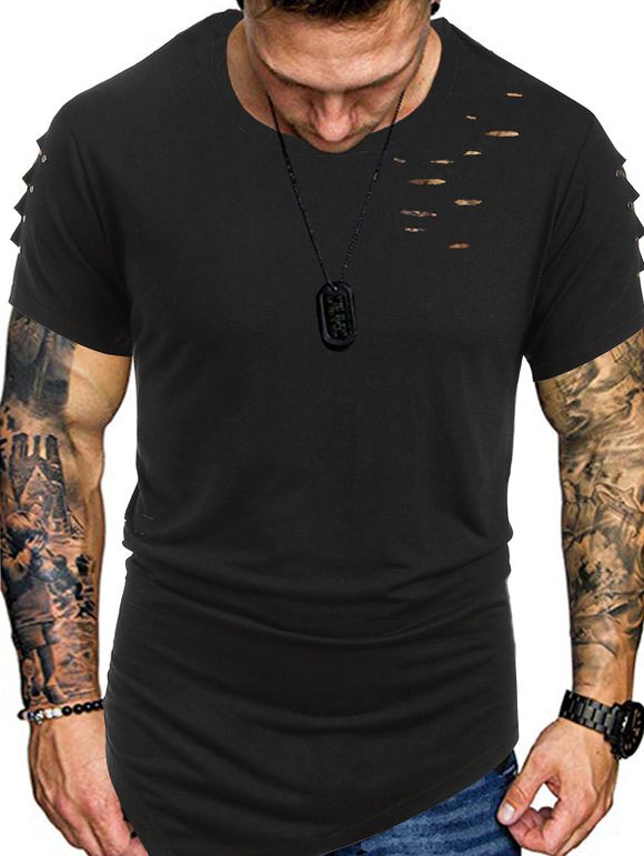 T-shirt Style Punk Déchiré Design - Noir XL