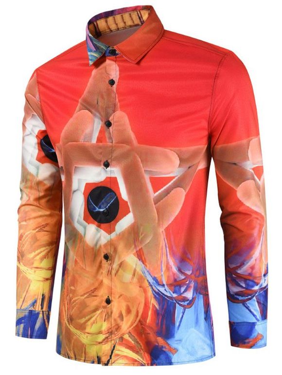 Chemise à manches longues à imprimé gestes abstraits - Orange 3XL