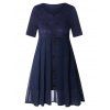 Blouse en Dentelle Insérée de Grande Taille avec Boutons - Bleu profond 2X