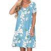 Mini Robe Imprimée à Manches Courtes - Bleu clair M