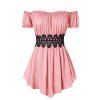 T-shirt Asymétrique Applique à Epaule Dénudée - Orange Rose M