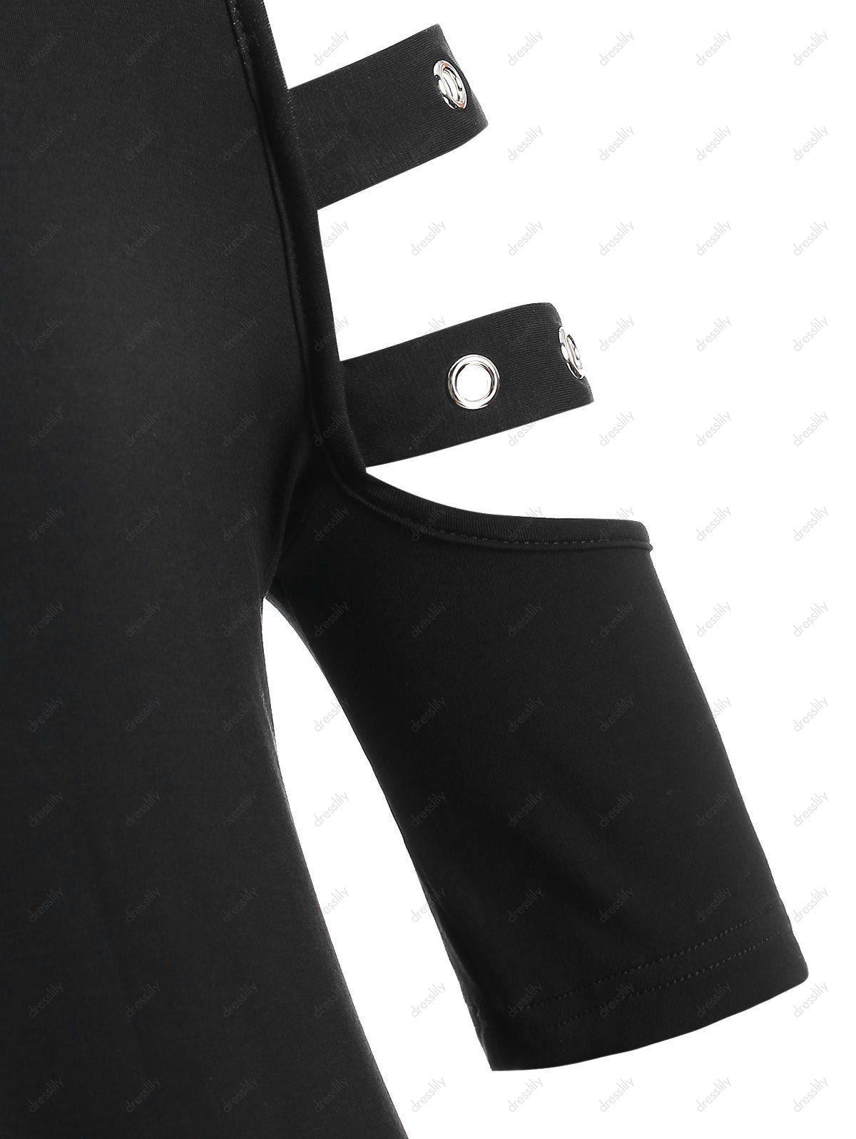 Plus Size Cold Shoulder Lace Up Ripped T-shirt - BLACK 4X