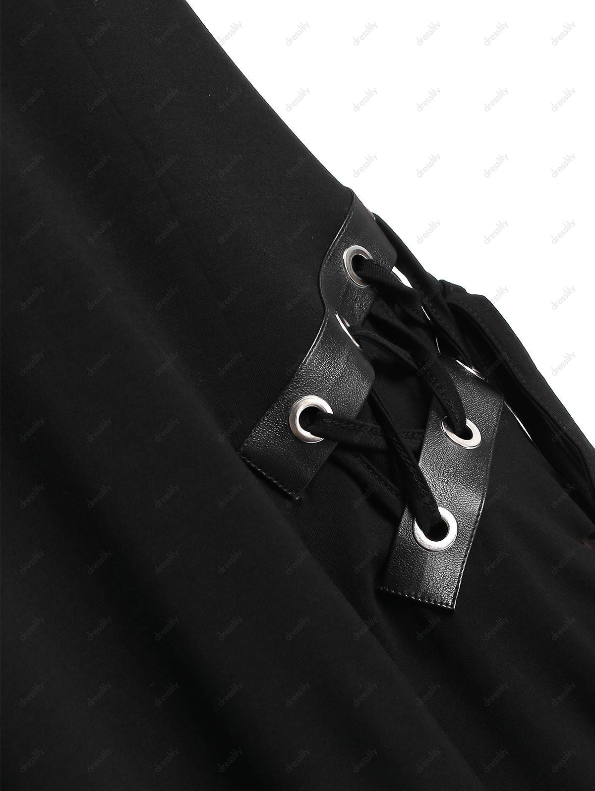 Plus Size Cold Shoulder Lace Up Ripped T-shirt - BLACK 4X