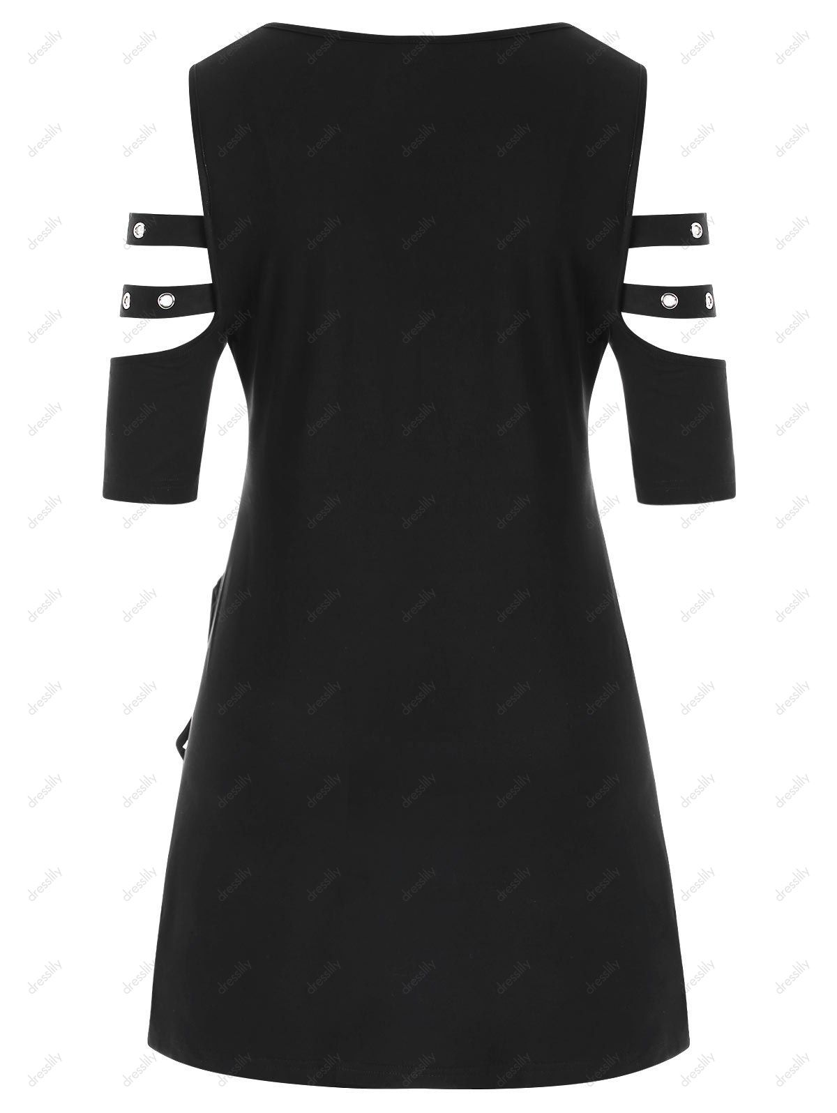 Plus Size Cold Shoulder Lace Up Ripped T-shirt - BLACK 4X