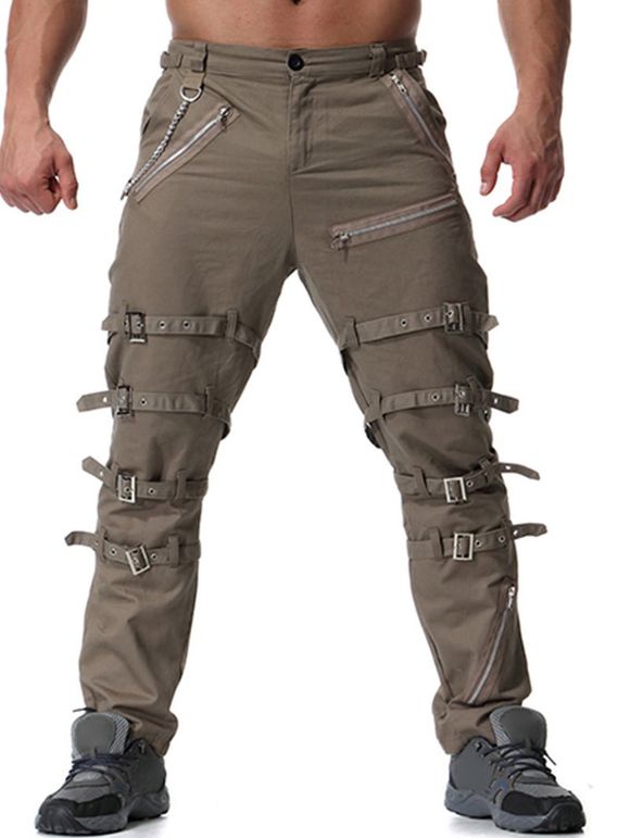 Pantalon Décontracté avec Boucle Zip Design - Kaki 38