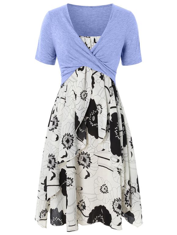 Robe Mi-Longue Superposée Imprimée de Grande Taille avec Haut Court Croisé - Brique Réfractaire 2X