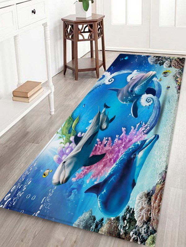 

Ocean Dolphins Pattern Floor Rug, Multi-a