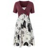 Robe Mi-Longue Superposée Imprimée de Grande Taille avec Haut Court Croisé - Rouge Vineux 1X