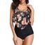 Tummy Control Tankini Swimsuit Floral Print Swimwear Flounce High Waisted Ruched Summer Beach Bathing Suit - BLACK 2XL