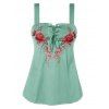 Débardeur Fleuri Brodé de Grande Taille à Lacets - Cyan Opaque 2X