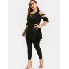 Plus Size Cold Shoulder Lace Up Ripped T-shirt - BLACK 4X