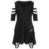 Plus Size Cold Shoulder Lace Up Ripped T-shirt - BLACK 4X