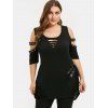 Plus Size Cold Shoulder Lace Up Ripped T-shirt - BLACK 4X
