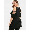Plus Size Cold Shoulder Lace Up Ripped T-shirt - BLACK 4X