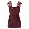 Débardeur Croisé Applique en Dentelle Grande Taille - Rouge Vineux 4X